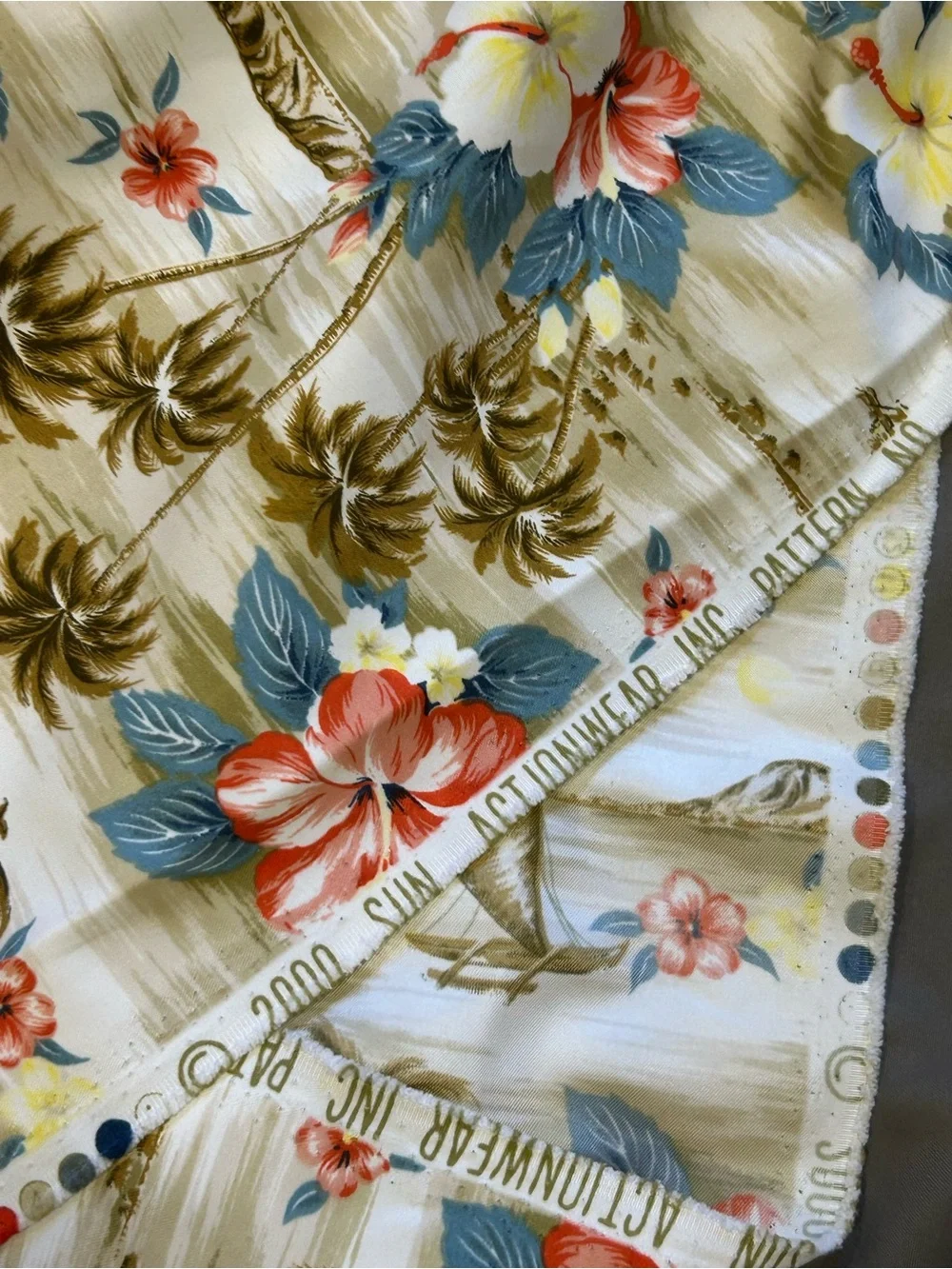 Sun Actionwear Inc. 2000 Hawaiian-style fabric Floral Palm tree print 86” x 61”